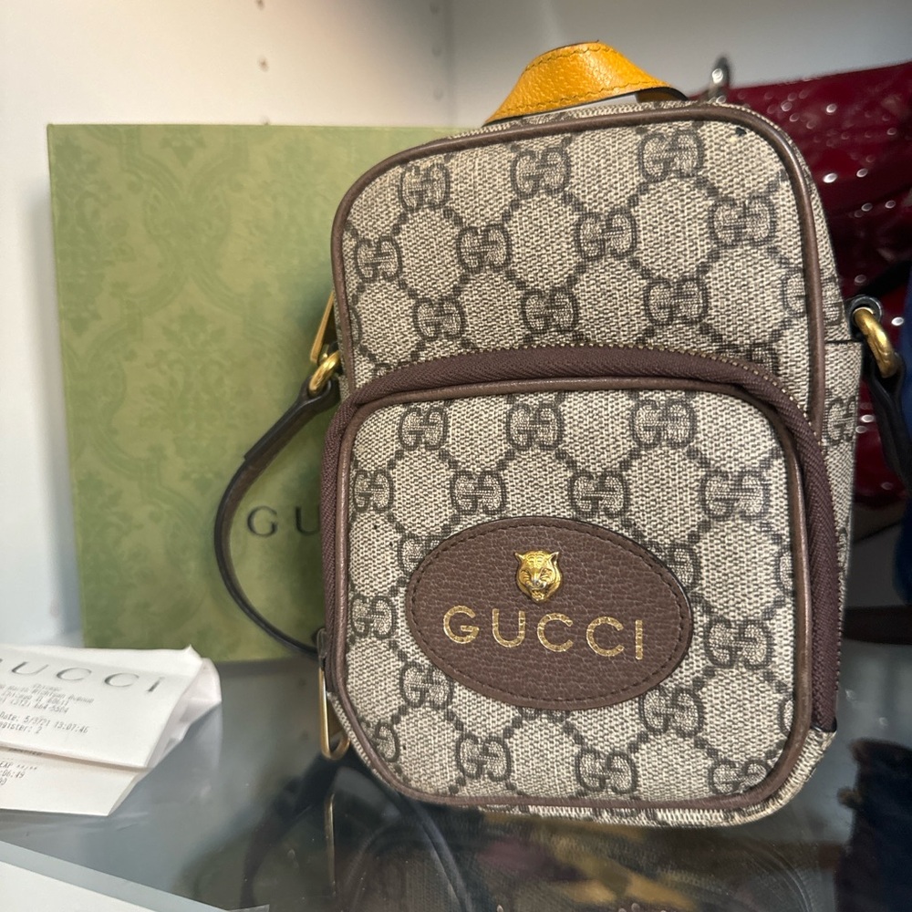 Gucci Beige and Brown Monogram Shoulder Bag